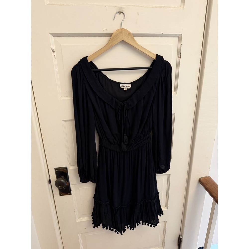Celina Moon Anthropologie Women's Black Long Sleeve Pom Dress Size XS‎